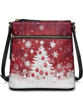 Womens Christmas Tree Leather Large Hobo Sling Purse Cell Phone Crossbody Bag